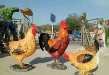 商業(yè)街玻璃鋼公雞雕塑廠家 售樓處學(xué)校雕塑 家禽擺件