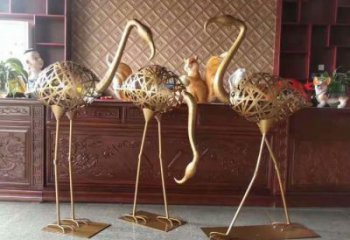 不銹鋼大型火烈鳥雕塑 商業街廣場雕塑 古銅色擺件