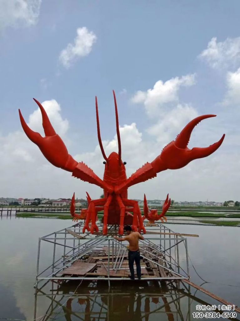 玻璃鋼彩繪龍蝦雕塑 仿真動物雕塑 步行街擺件
