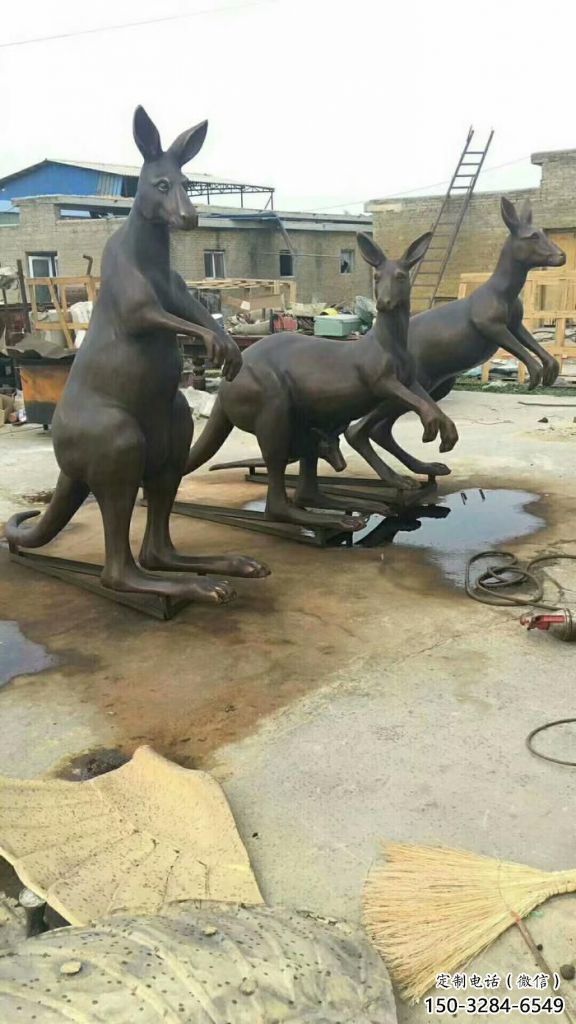 古銅色袋鼠銅雕塑 大型城市雕塑 商業街擺件