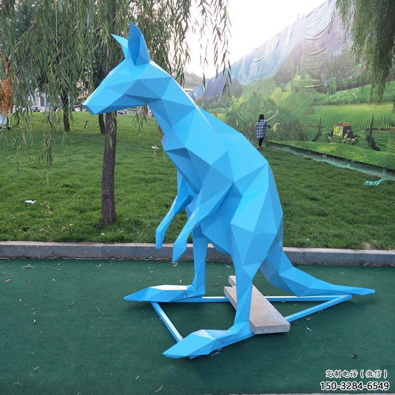 園林不銹鋼袋鼠雕塑 田間彩繪雕塑 仿真擺件