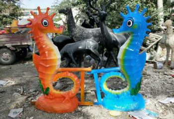 彩繪玻璃鋼海馬雕塑 仿真動物雕塑 步行街?jǐn)[件