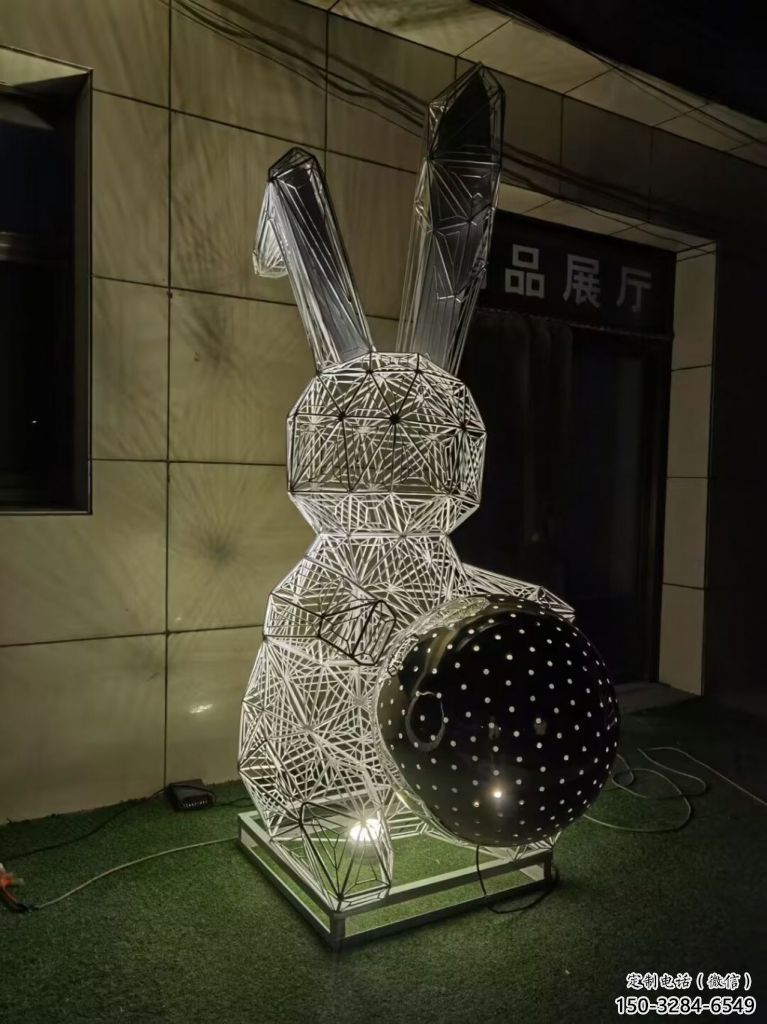 不銹鋼鏤空兔子雕塑 庭院仿真雕塑 彩繪小品