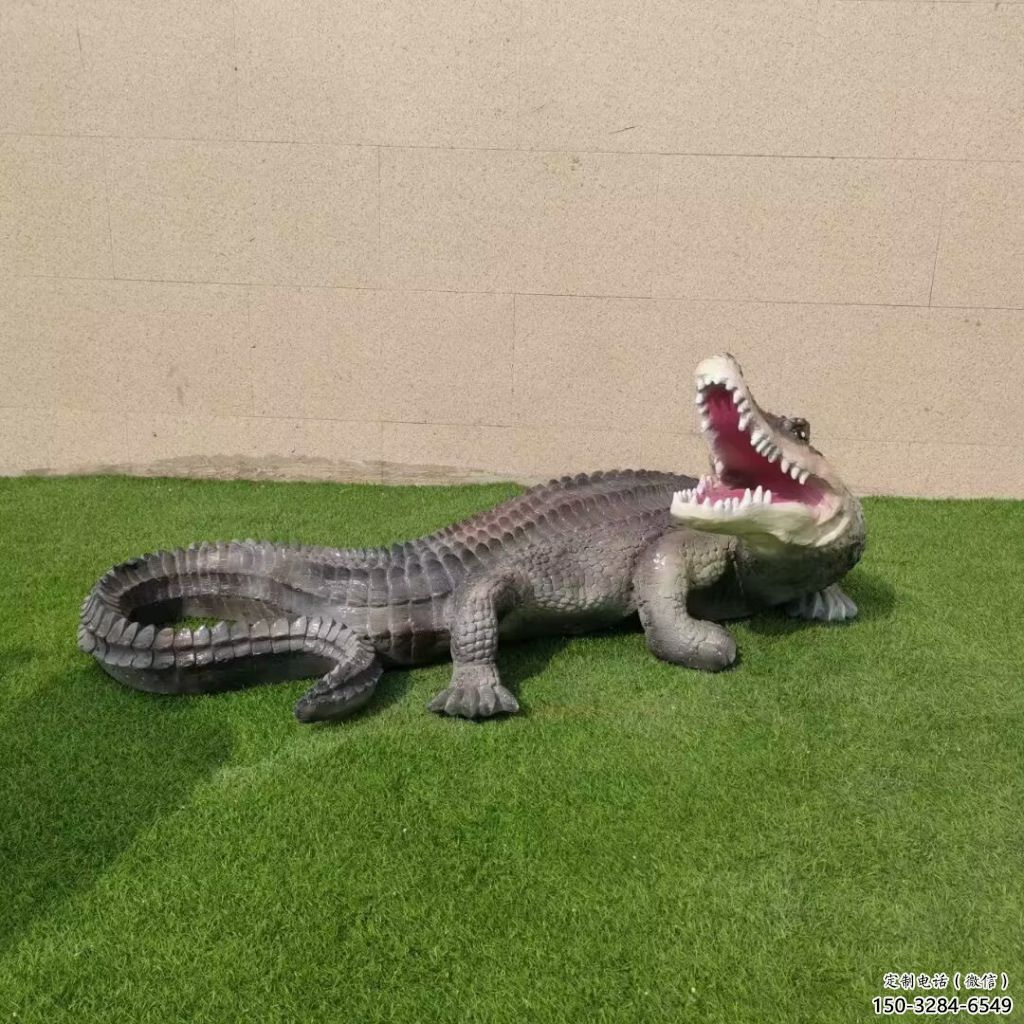 商場玻璃鋼鱷魚雕塑 仿真動物雕塑 店門口小品