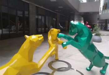 酒店不銹鋼豹子雕塑廠家 庭院仿真雕塑 彩繪小品