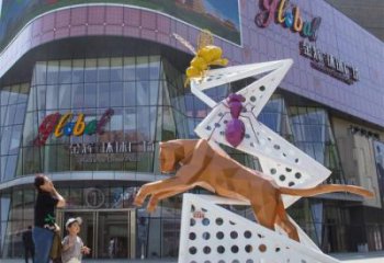 商業(yè)街不銹鋼豹子雕塑廠家 售樓處學(xué)校雕塑 動物擺件