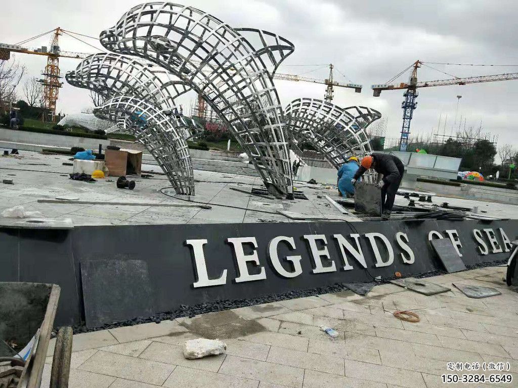 鏤空鯨魚雕塑，不銹鋼鯨魚雕塑，公園景觀小品 (1)