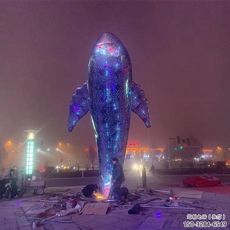 大型鯨魚雕塑，鏤空燈光原理，戶外公園廣場擺件 (6)
