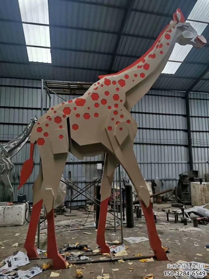 不銹鋼長頸鹿雕塑，異形幾何動(dòng)物，售樓處小區(qū)擺件 (3)