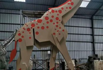 不銹鋼長頸鹿雕塑，異形幾何動物，售樓處小區擺件 (3)