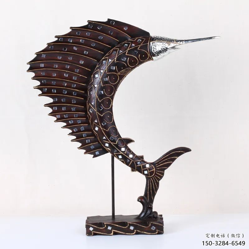 玻璃鋼劍魚雕塑生產(chǎn)廠家，海洋生物雕塑，公園廣場大型雕塑