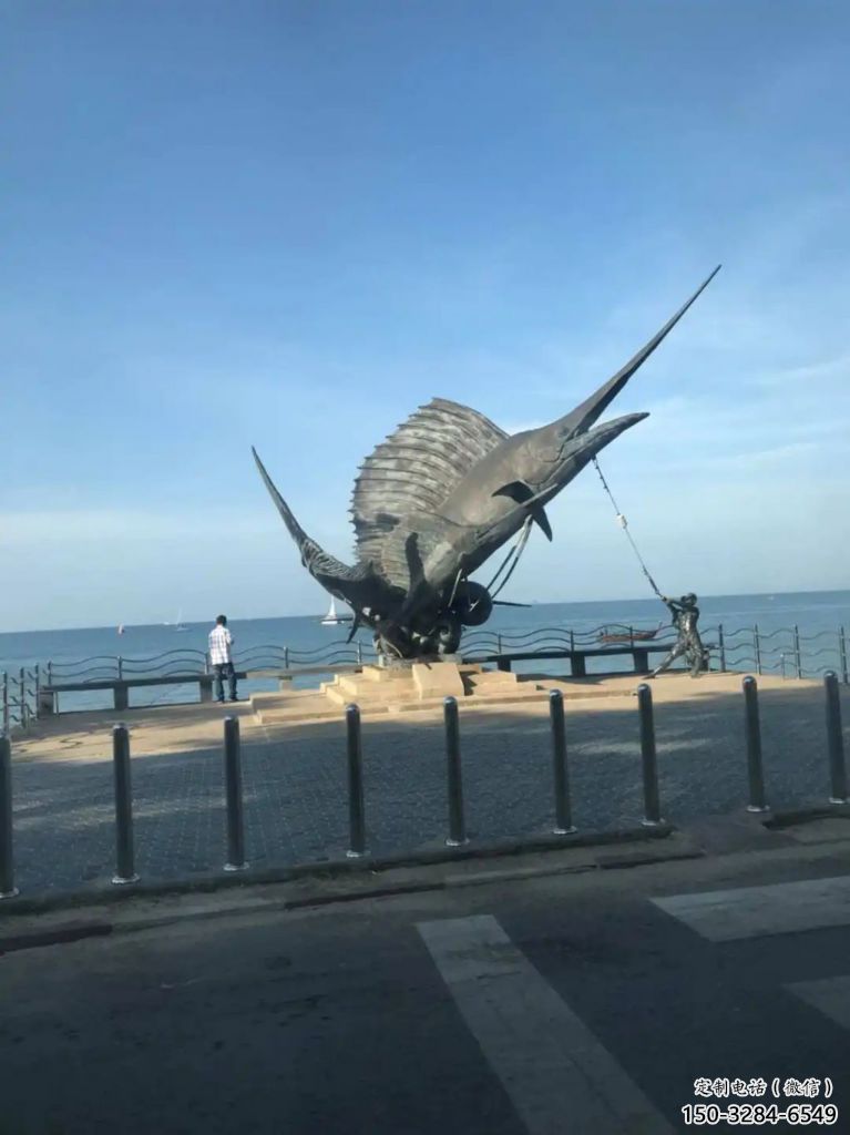 彩繪劍魚雕塑生產制作，海洋生物雕塑，公園大型雕塑