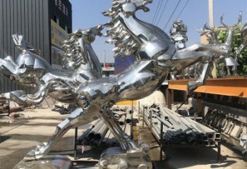 抽象不銹鋼奔馬雕塑，城市動(dòng)物擺件，廣場(chǎng)雕塑