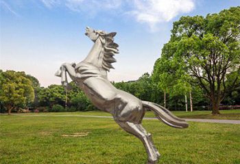 幾何抽象不銹鋼奔馬雕塑，城市動物擺件，大型廣場小品