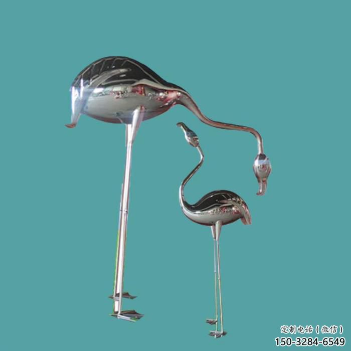 抽象鏡面丹頂鶴雕塑 店門口彩繪雕塑 步行街擺件