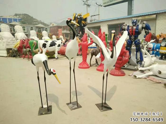 大型玻璃鋼丹頂鶴雕塑 門口創意雕塑 售樓處小品