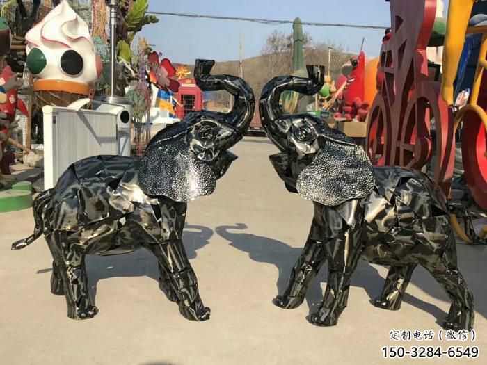 小區小象雕塑，抽象系列，網格工藝