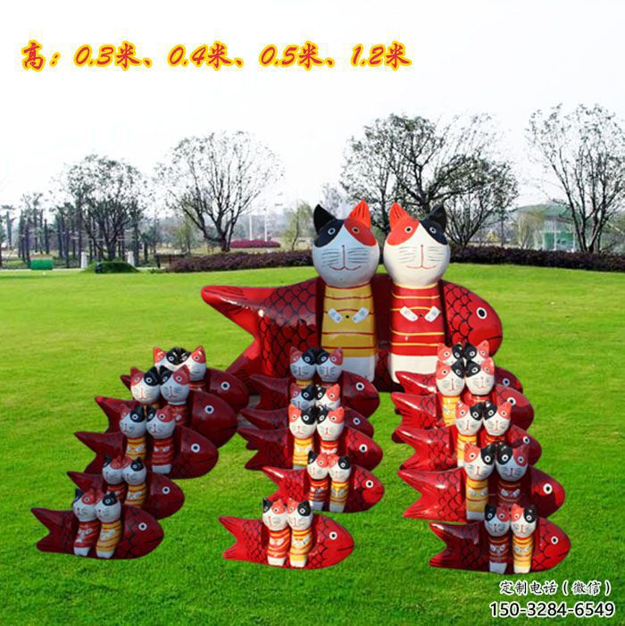 校園小貓雕塑，仿真主題，動(dòng)漫工藝