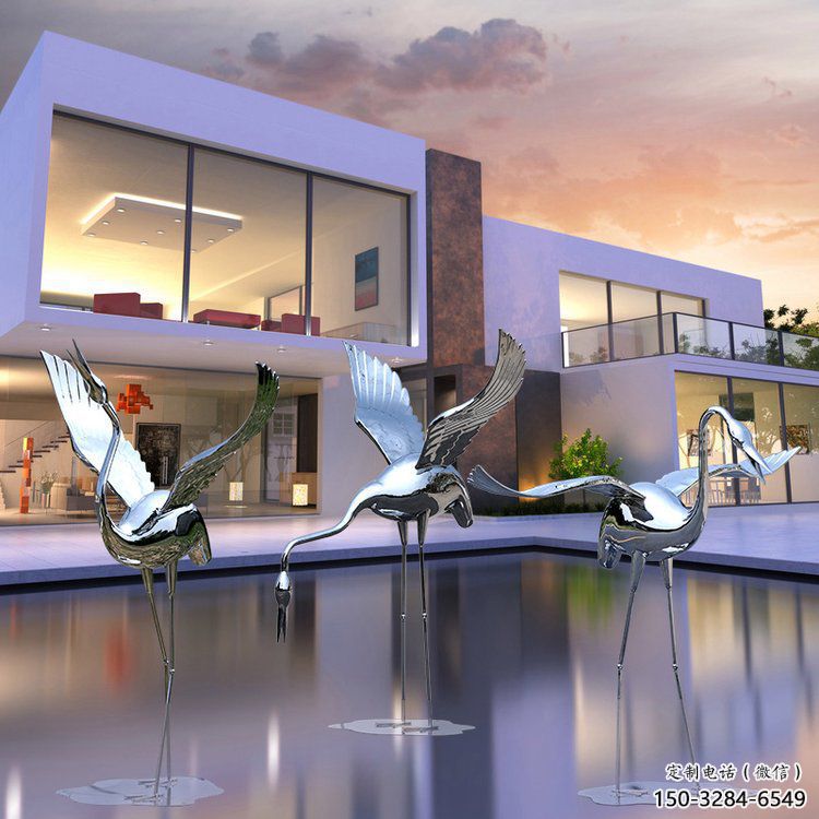 田間白鶴雕塑 彩繪仿真雕塑 園林擺件