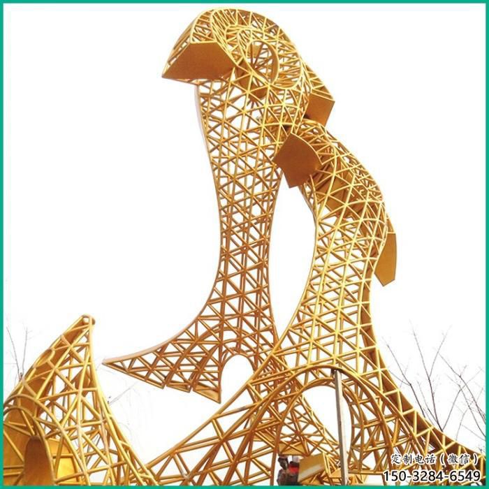 庭院魚(yú)形雕塑，鍍金歐式雕塑，網(wǎng)格形式