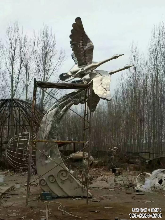 室內(nèi)白鷺雕塑，拉絲海洋雕塑，抽象效果