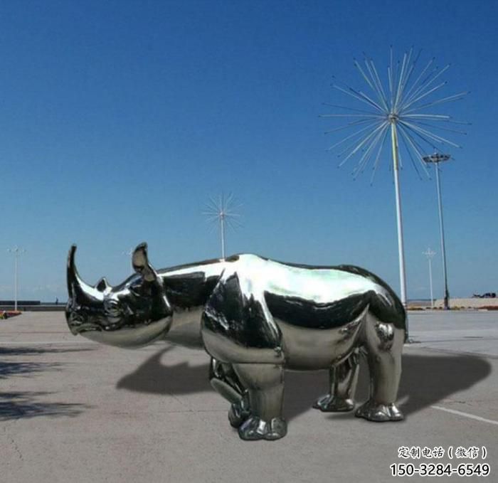公園犀牛雕塑，噴砂發光雕塑，鑄銅工藝