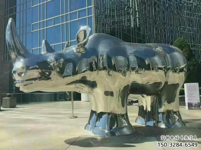 小區犀牛雕塑，拉絲海洋雕塑，抽象效果