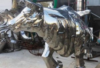 步行街犀牛雕塑，鑄銅農耕雕塑，鏤空方式