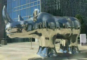 小區犀牛雕塑，拉絲海洋雕塑，抽象效果