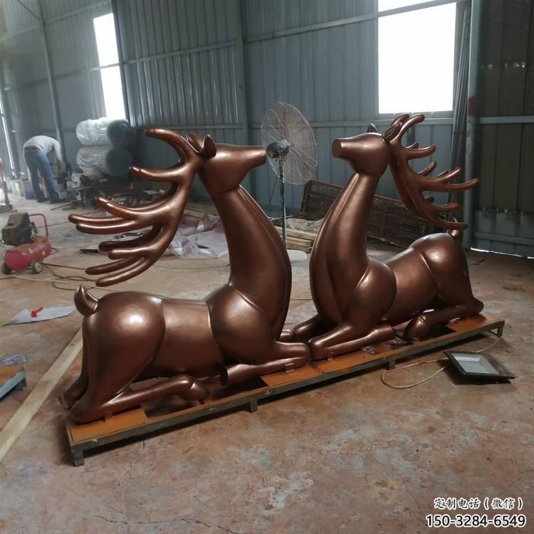冷飲店馴鹿雕塑，鍍銅海洋雕塑，鏡面工藝
