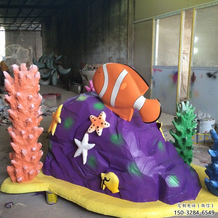 冷飲店珊瑚雕塑，鍍銅海洋雕塑，彩繪工藝