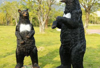 小區黑熊雕塑，拉絲動物雕塑，抽象效果