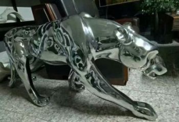 景區獵豹雕塑，鍍金歐式雕塑，鐵藝材質