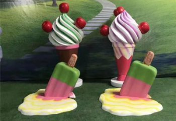 大型冰淇淋雕塑廠家 庭院冰激凌雕塑 冷飲主題擺件