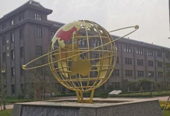 公園地球儀雕塑，噴砂發光雕塑，鑄銅工藝
