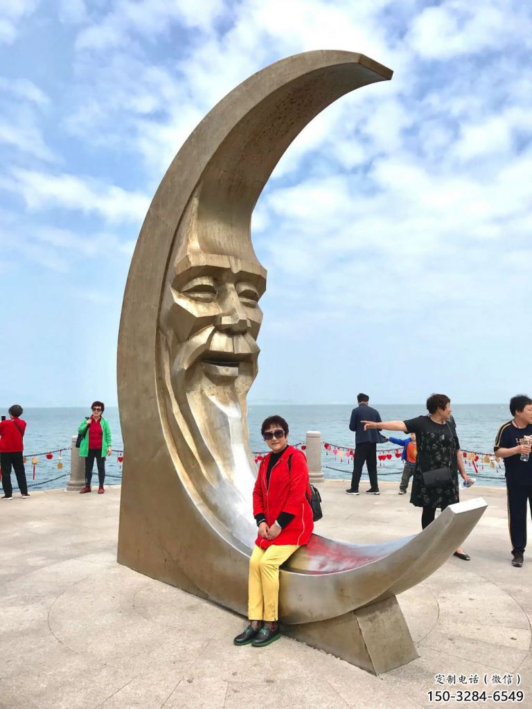 酒店月亮雕塑，鍍金歐式雕塑，仿古擺件