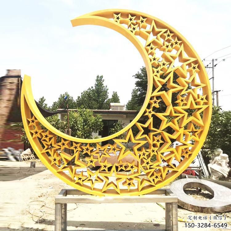 庭院月亮雕塑，鍍金歐式雕塑，網(wǎng)格形式