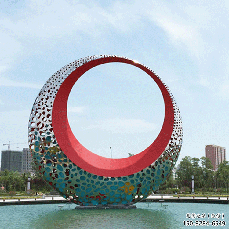小區(qū)月亮雕塑，拉絲景觀雕塑，抽象效果