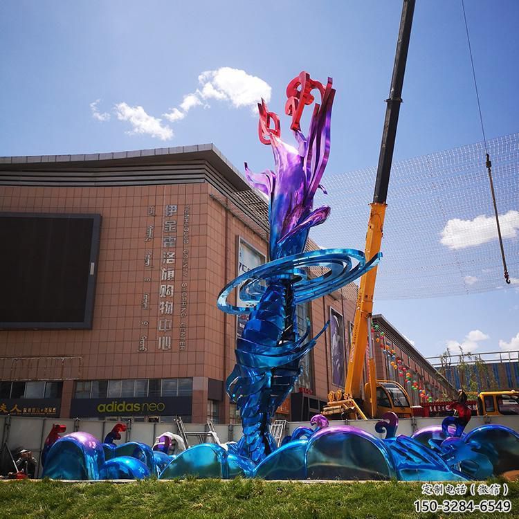 小區(qū)海浪雕塑，拉絲景觀雕塑，抽象效果
