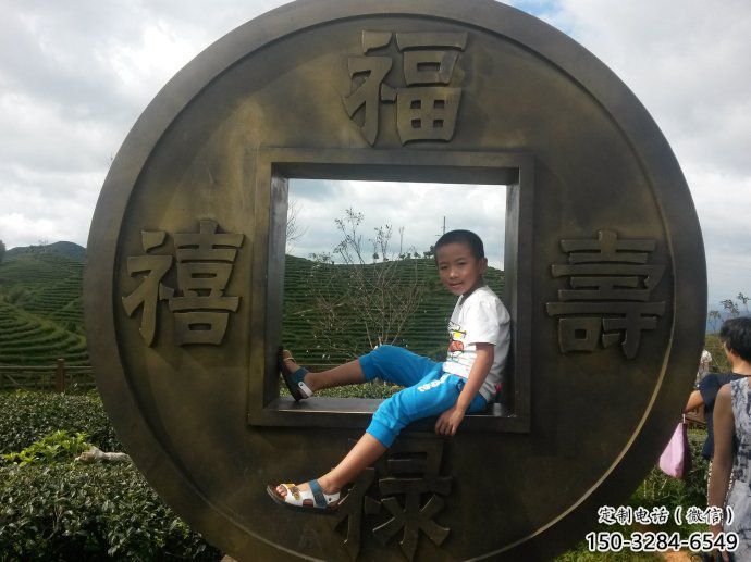 房地產(chǎn)銅錢雕塑，仿古景觀雕塑，噴砂制造