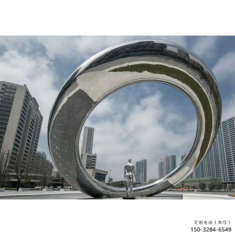 園林圓環(huán)雕塑，噴漆景觀雕塑，網(wǎng)格形式