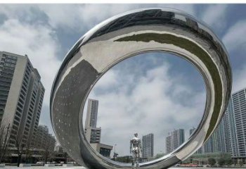 園林圓環(huán)雕塑，噴漆景觀雕塑，網(wǎng)格形式