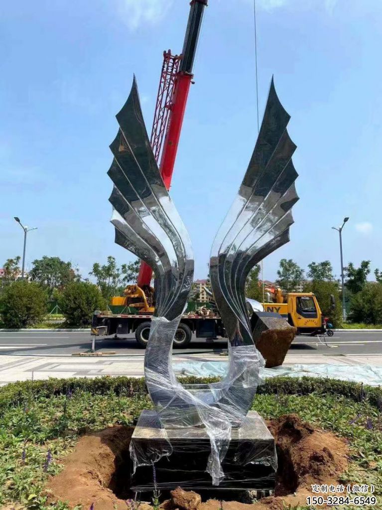 園林翅膀雕塑，噴漆景觀雕塑，網格形式