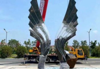 園林翅膀雕塑，噴漆景觀雕塑，網格形式