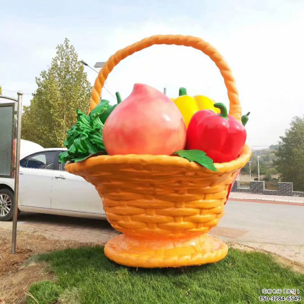 大型商場(chǎng)果籃雕塑 仿真景觀擺件 鏡面雕塑