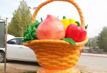 大型商場(chǎng)果籃雕塑 仿真景觀(guān)擺件 鏡面雕塑