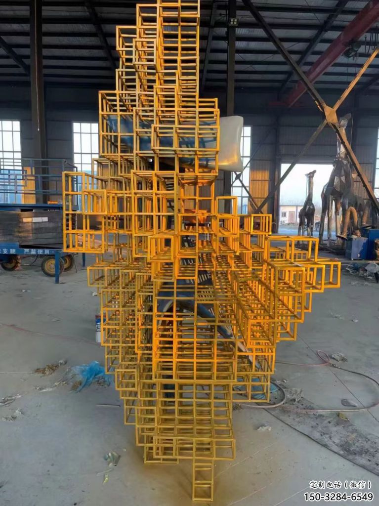 街頭積木雕塑 大型別墅區(qū)擺件 鋼管雕塑