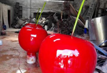 噴漆櫻桃雕塑制造商 中式村口水果雕塑 草地雕塑