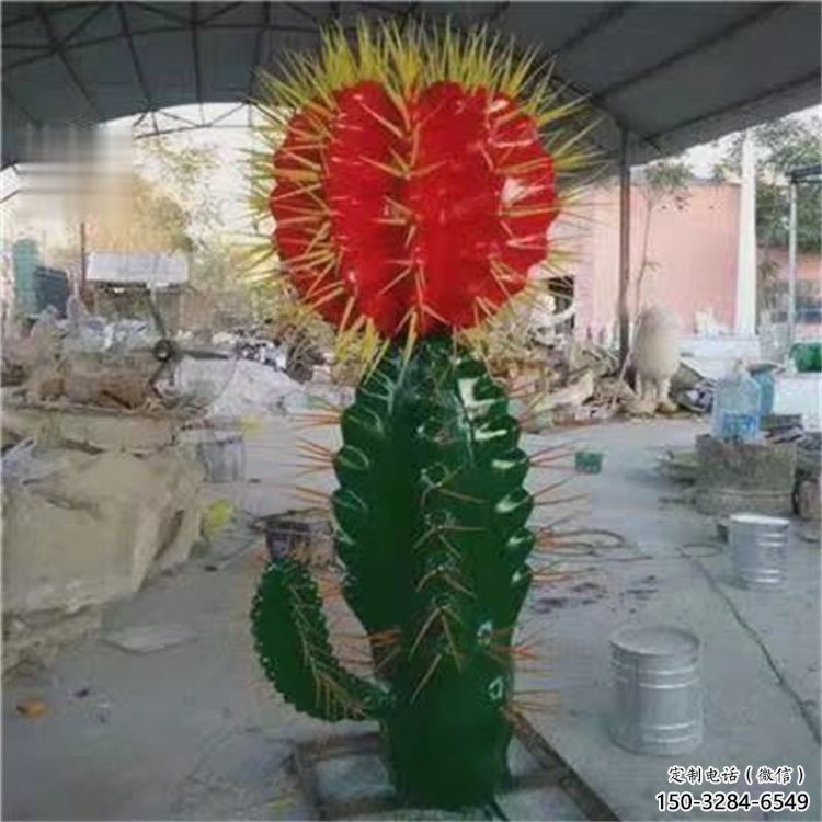 農(nóng)村仙人掌雕塑 抽象藝術(shù)花卉雕塑 烤漆植物雕塑