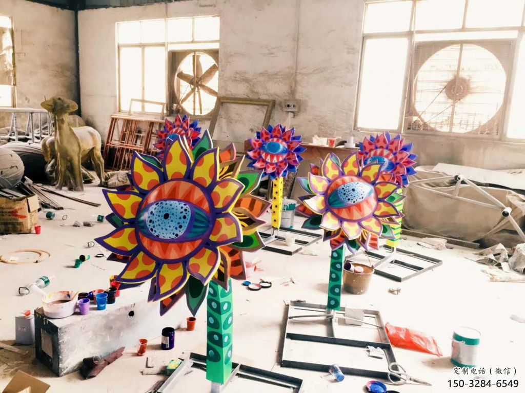 向日葵雕塑 景觀美陳花卉雕塑 噴漆花朵雕塑